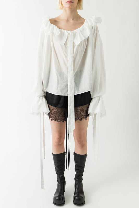 Ann Demeulemeester Stee Ruffled Long Sleeve Blouse in Light Natural White