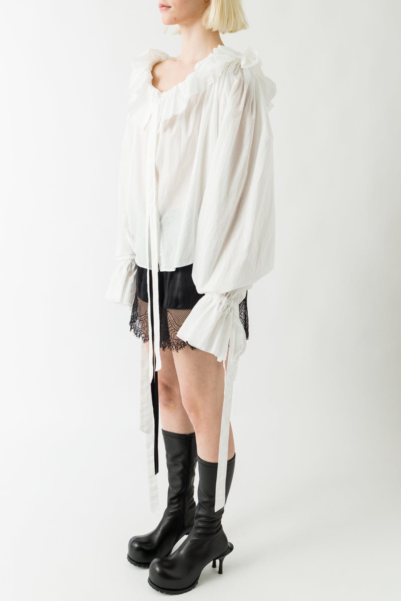 Ann Demeulemeester Stee Ruffled Long Sleeve Blouse in Light Natural White