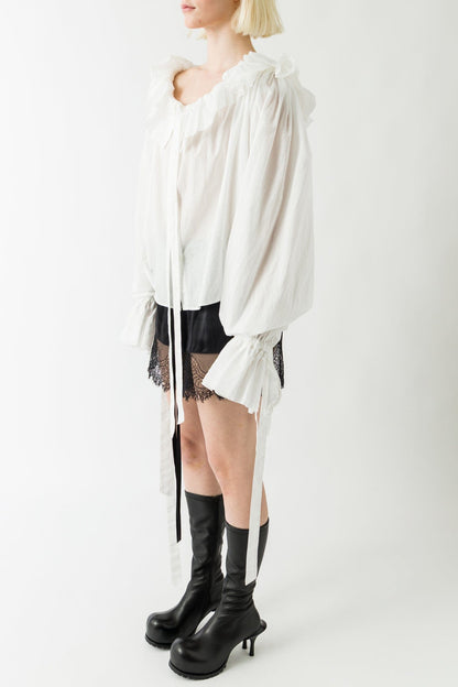 Ann Demeulemeester Stee Ruffled Long Sleeve Blouse in Light Natural White side