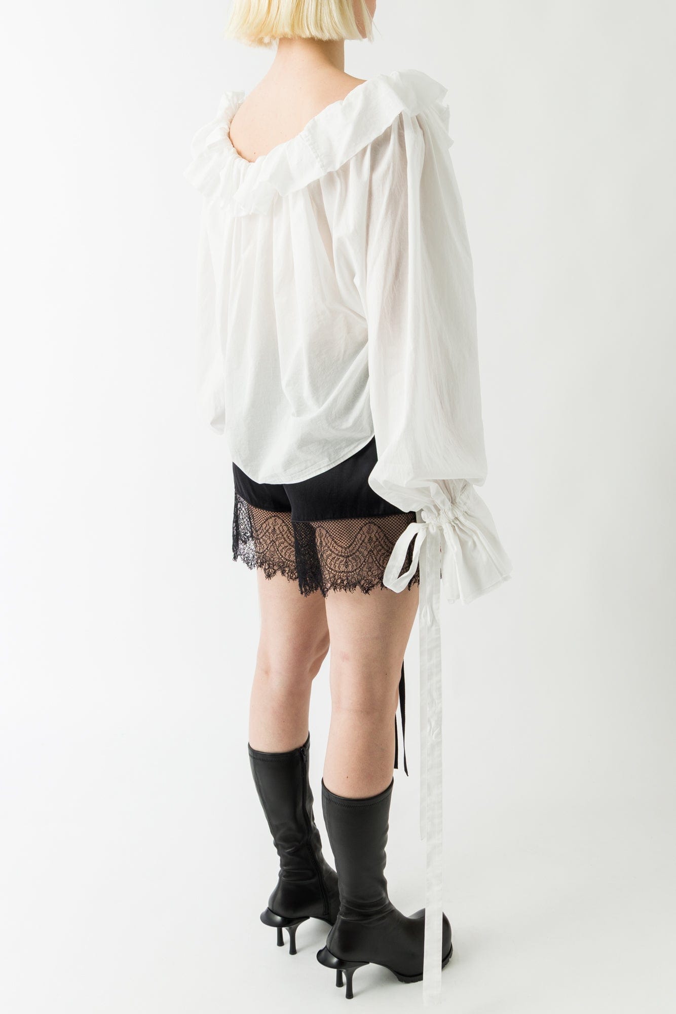 Ann Demeulemeester Stee Ruffled Long Sleeve Blouse in Light Natural White back