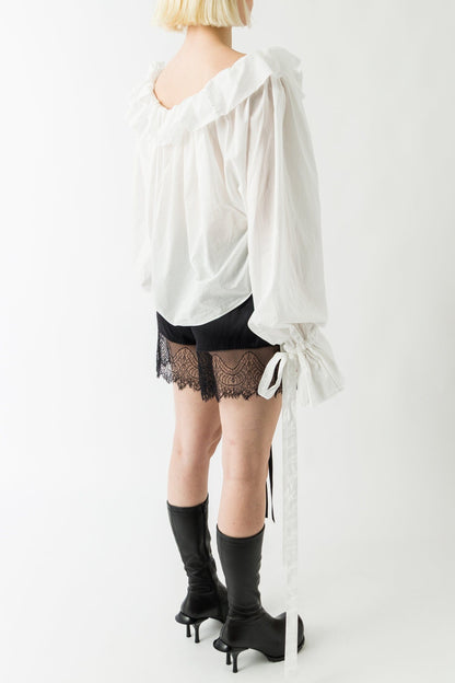 Ann Demeulemeester Stee Ruffled Long Sleeve Blouse in Light Natural White back