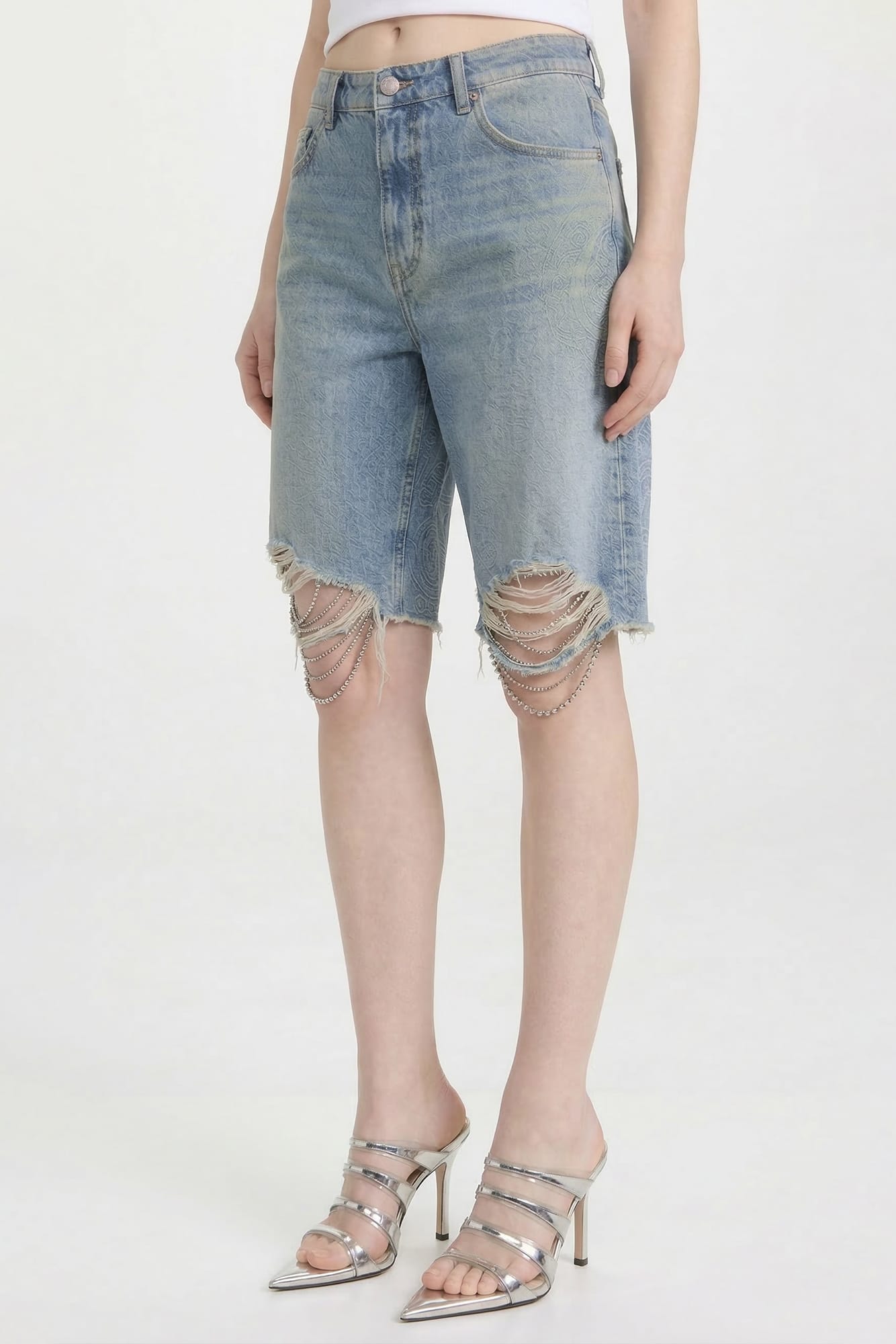 Area Frayed Crystal Jean Shorts side