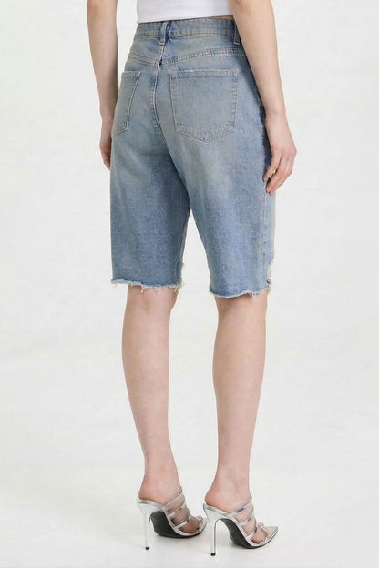 Area Frayed Crystal Jean Shorts back