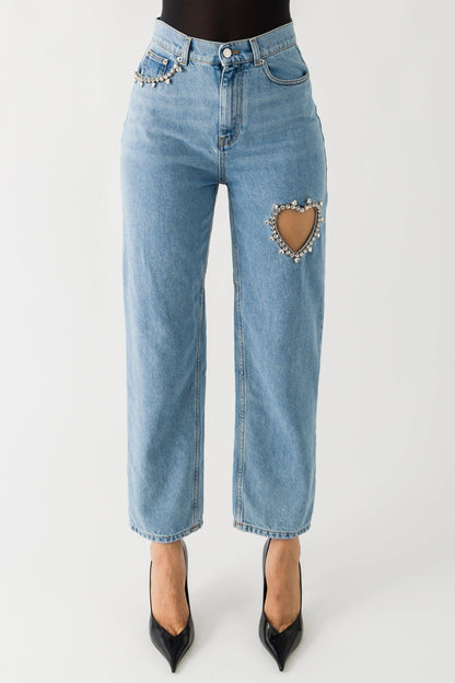 Area Crystal Heart Jean In Light Blue