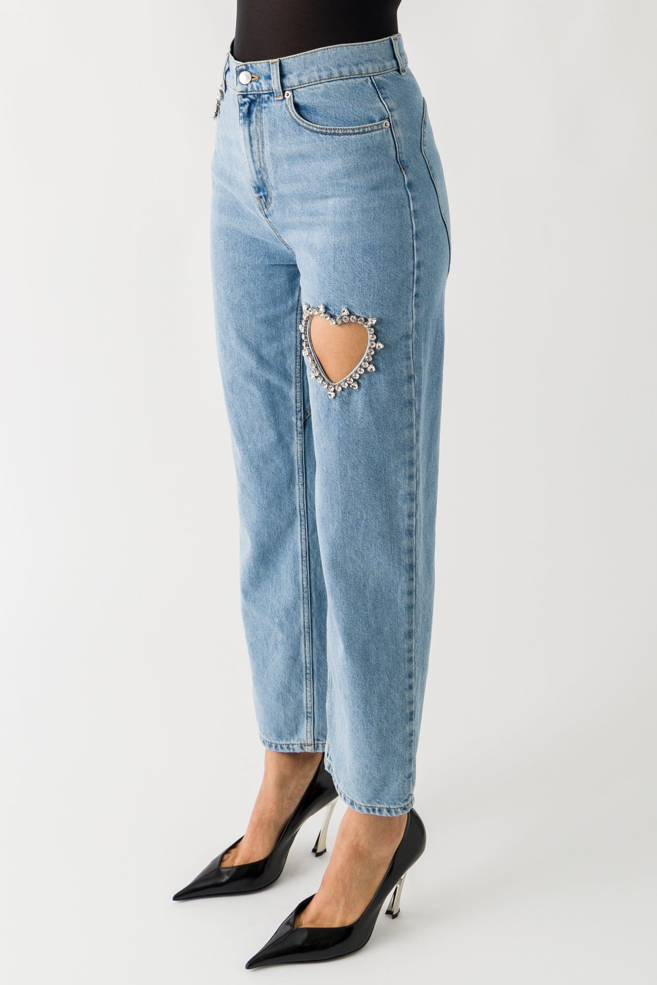 Area Crystal Heart Jean In Light Blue