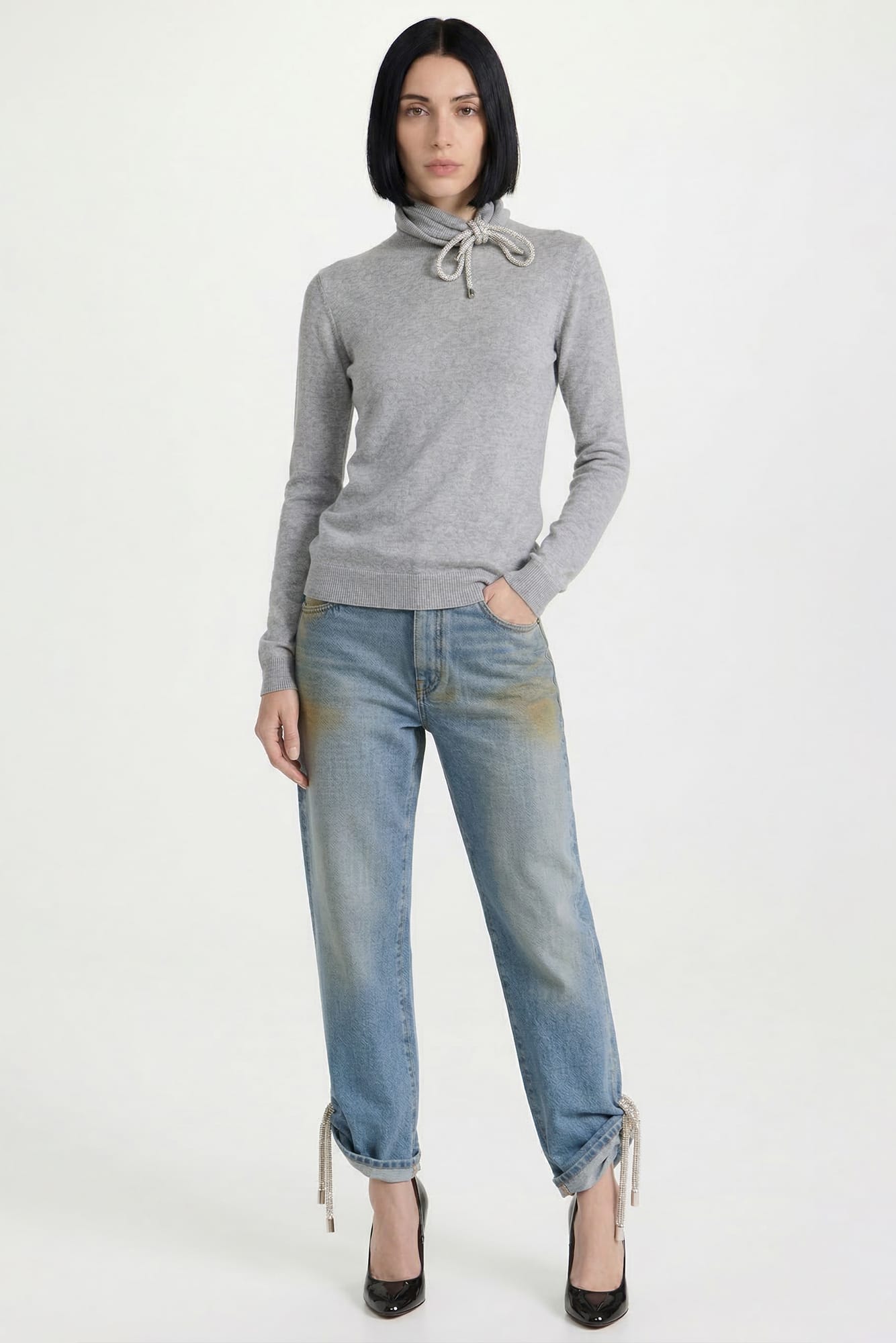 Area Knotted Crystal Turtleneck full look
