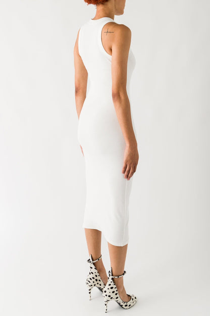 Area Distressed Crystal Ribbed Knit Dress In Off White back