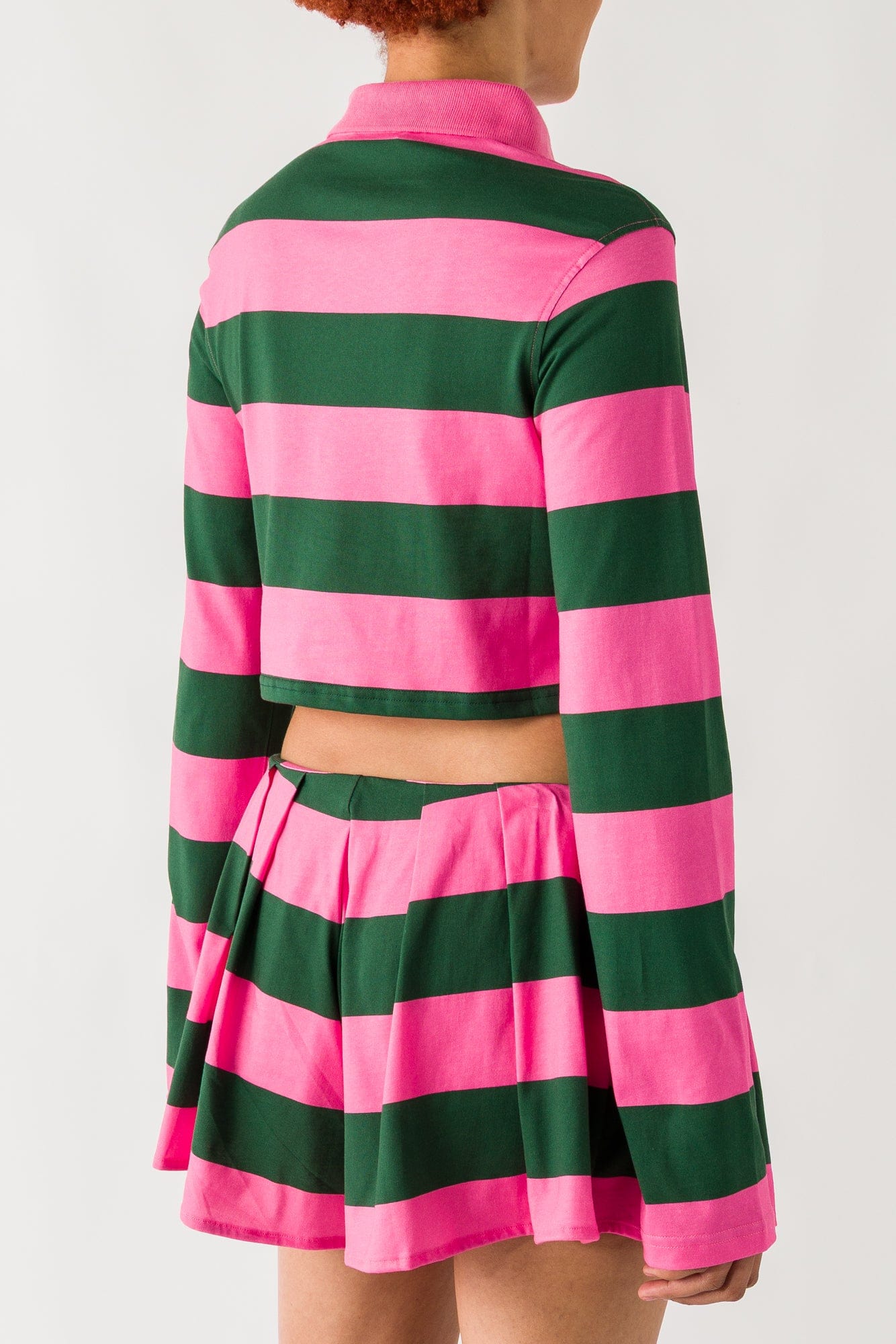 Area Embroidered Flower Rugby Stripe Cropped Polo back