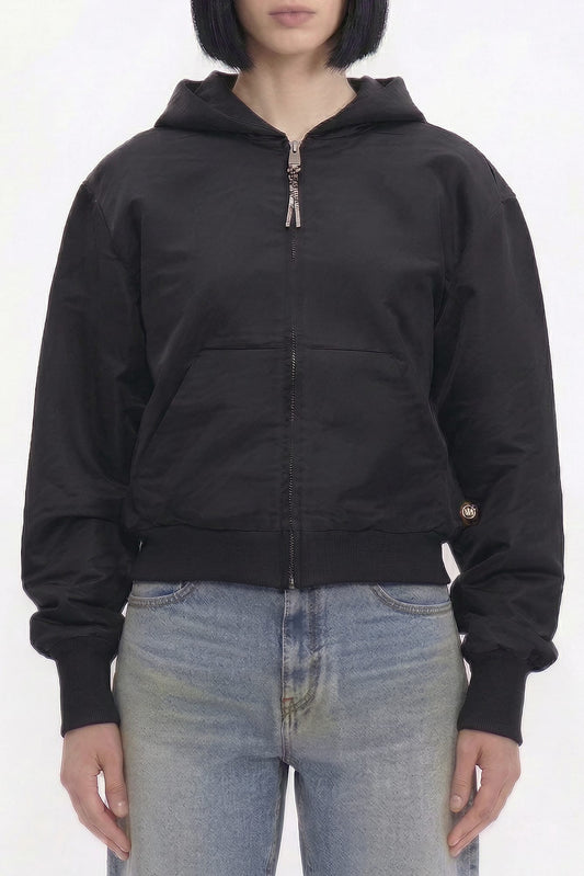 Area Zip Up Hoodie in Satin
