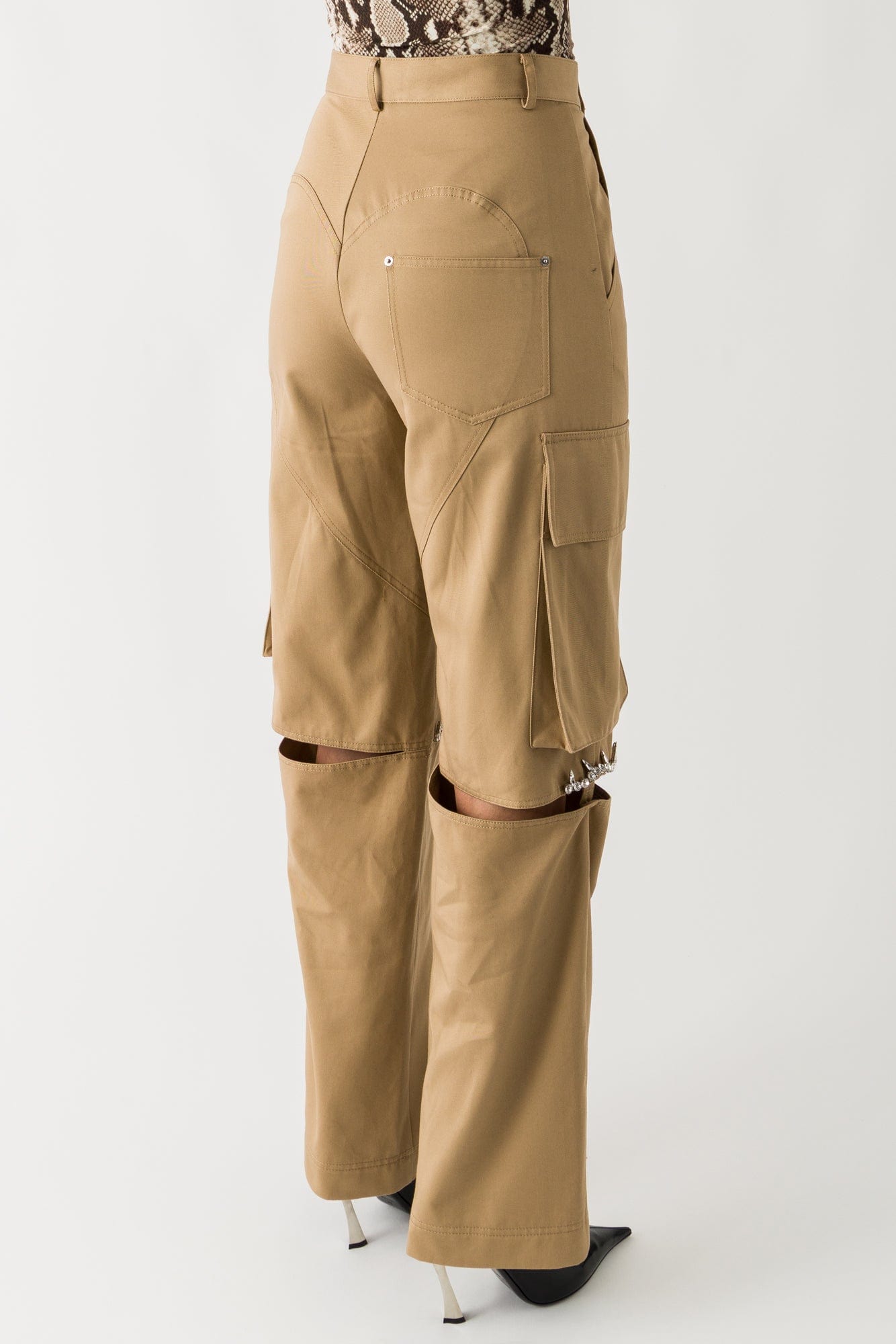 Area Crystal Slit Cargo Pant In Tan