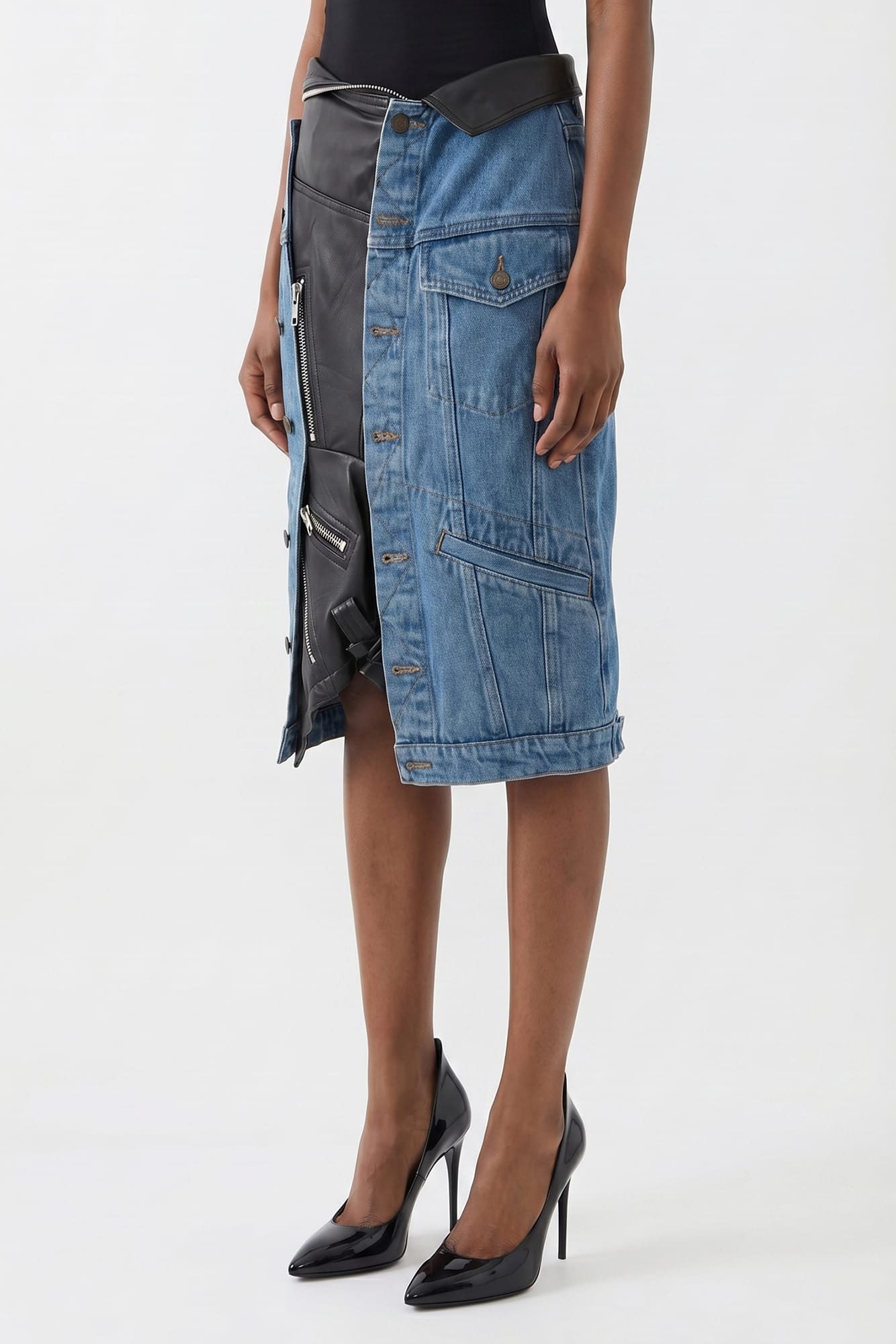 August Barron Denim Moto Jacket Skirt side