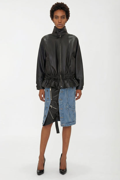 August Barron Denim Moto Jacket Skirt full look