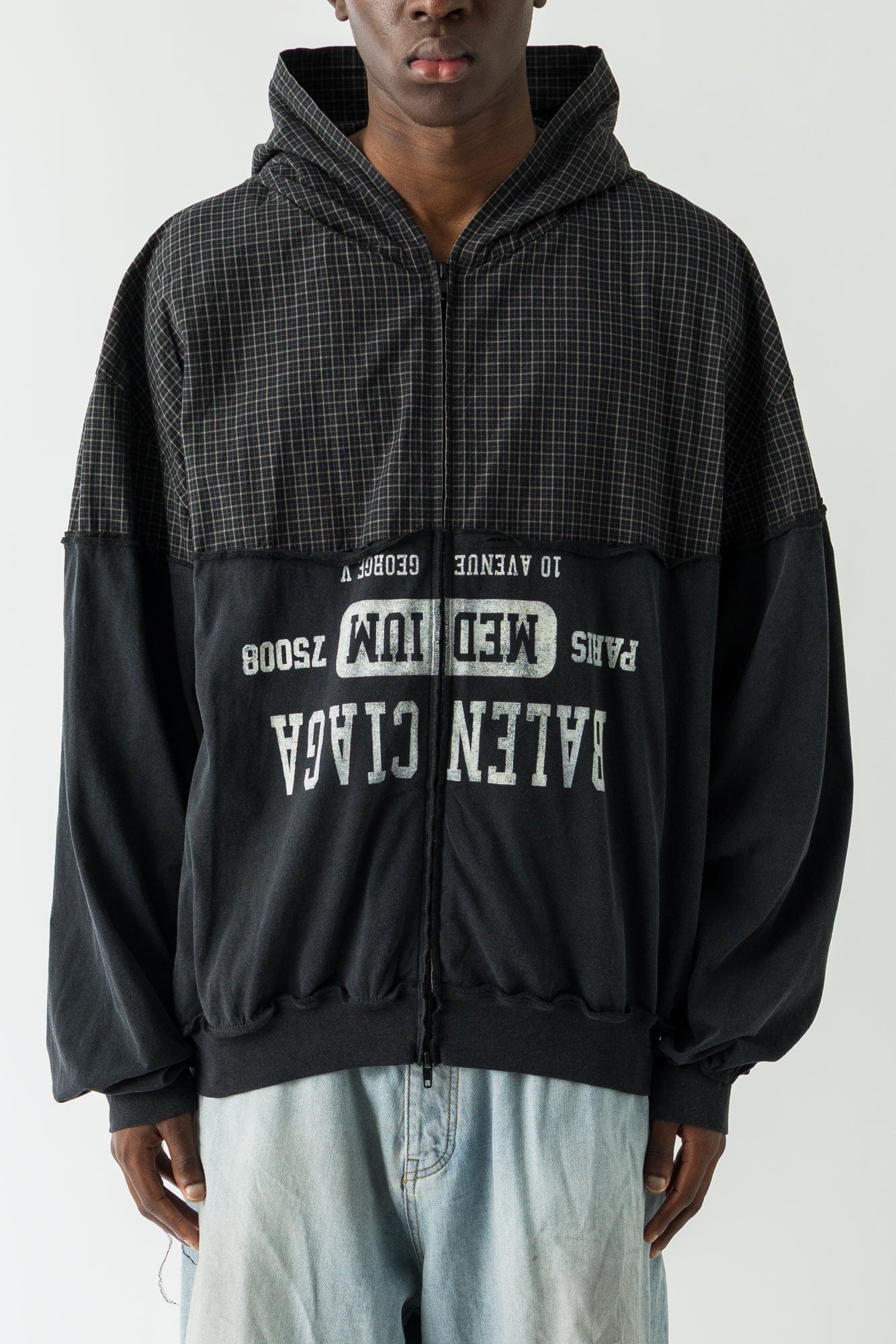 Balenciaga Patched Hooded Shirt In Black