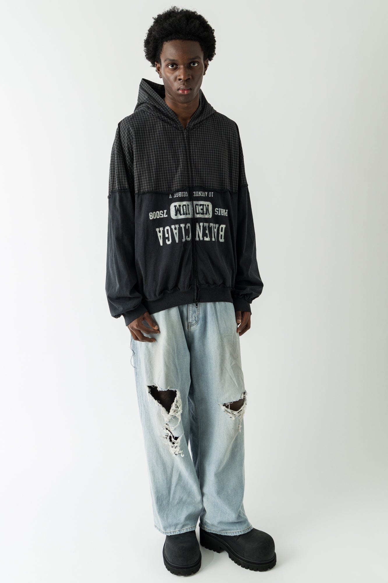 Balenciaga Patched Hooded Shirt In Black