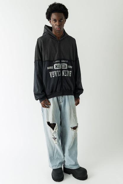 Balenciaga Patched Hooded Shirt In Black
 full look