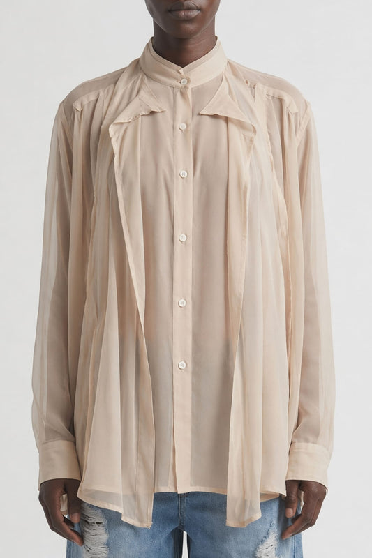 Comme Des Garçons Layered Shirt with Pocket in Beige