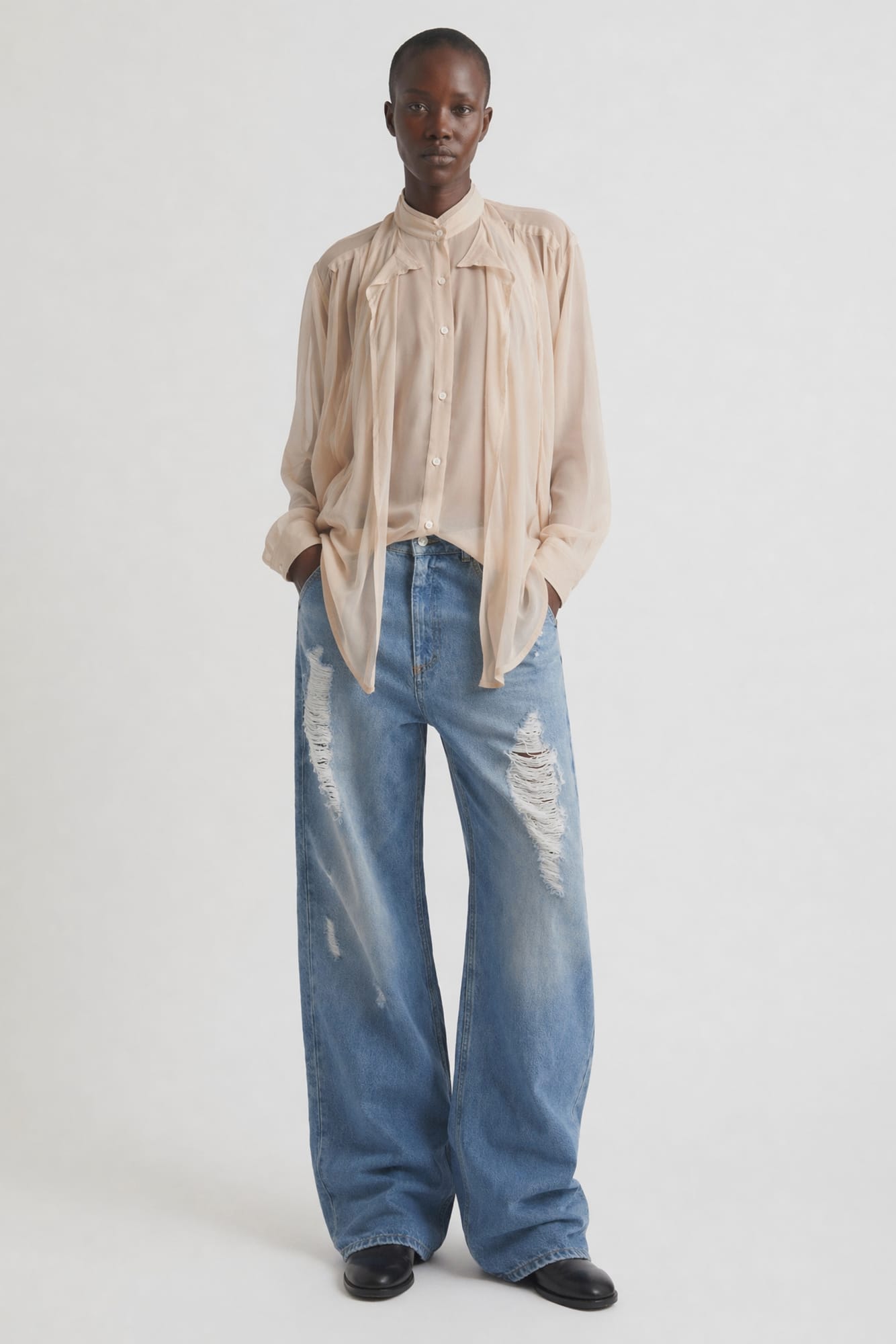 Comme Des Garçons Layered Shirt with Pocket in Beige