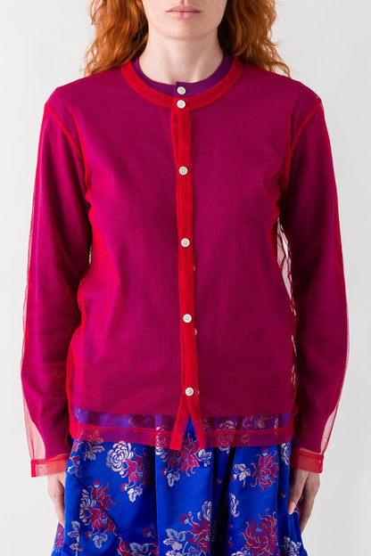 Comme des Garçons Tulle Layer Cardigan in Purple and Red