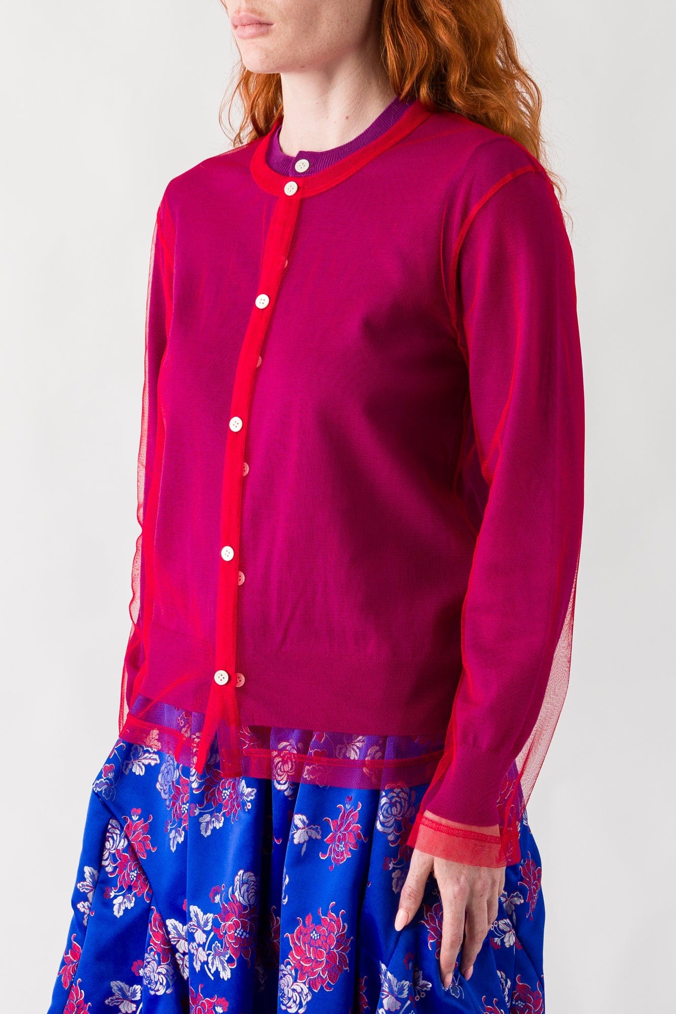 Comme des Garçons Tulle Layer Cardigan in Purple and Red