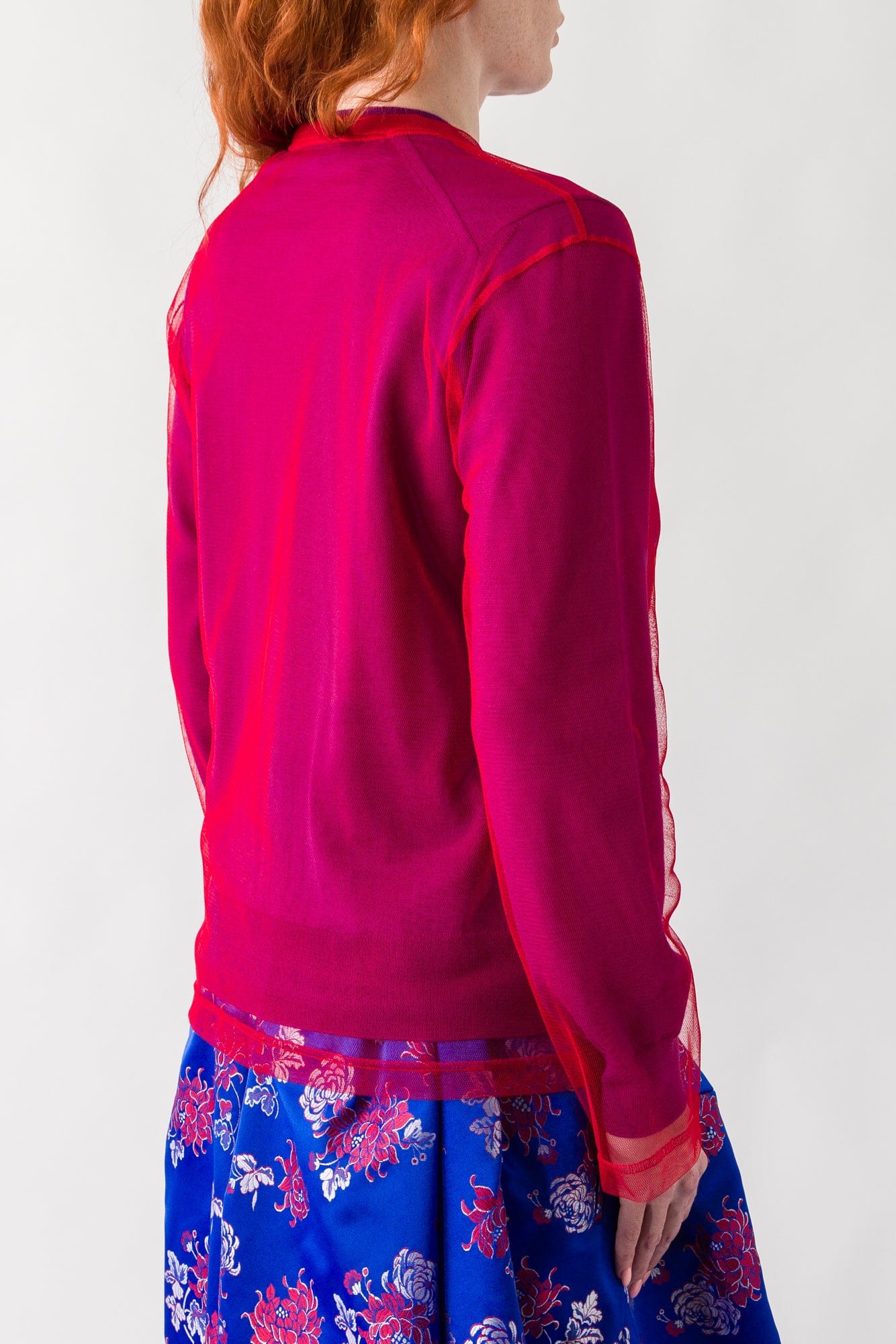 Comme des Garçons Tulle Layer Cardigan in Purple and Red back