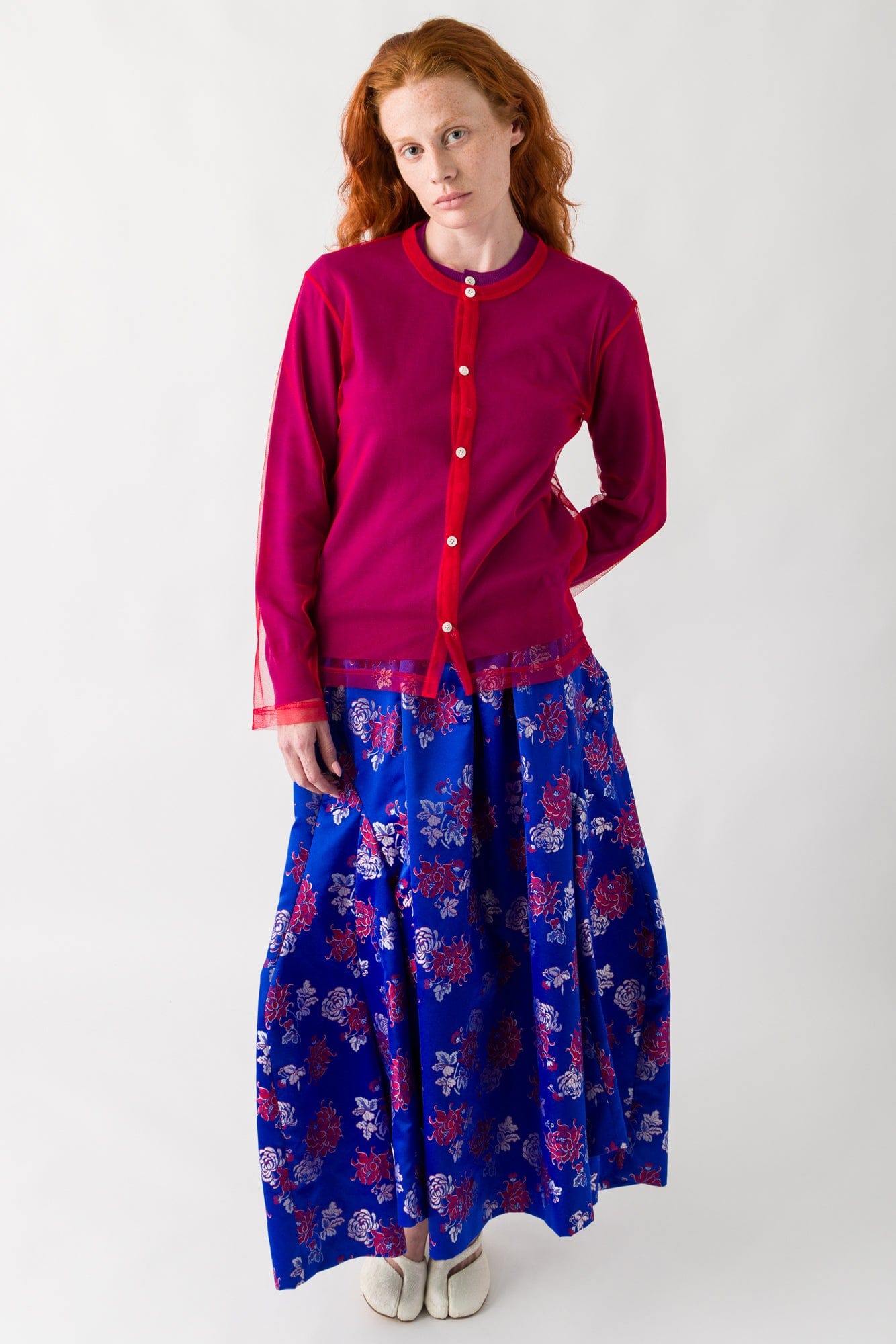 Comme des Garçons Tulle Layer Cardigan in Purple and Red