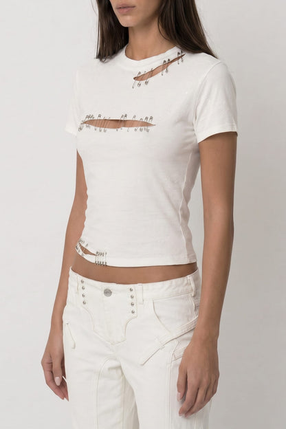 Dilara Findikoglu White Safety Pin T-Shirt side