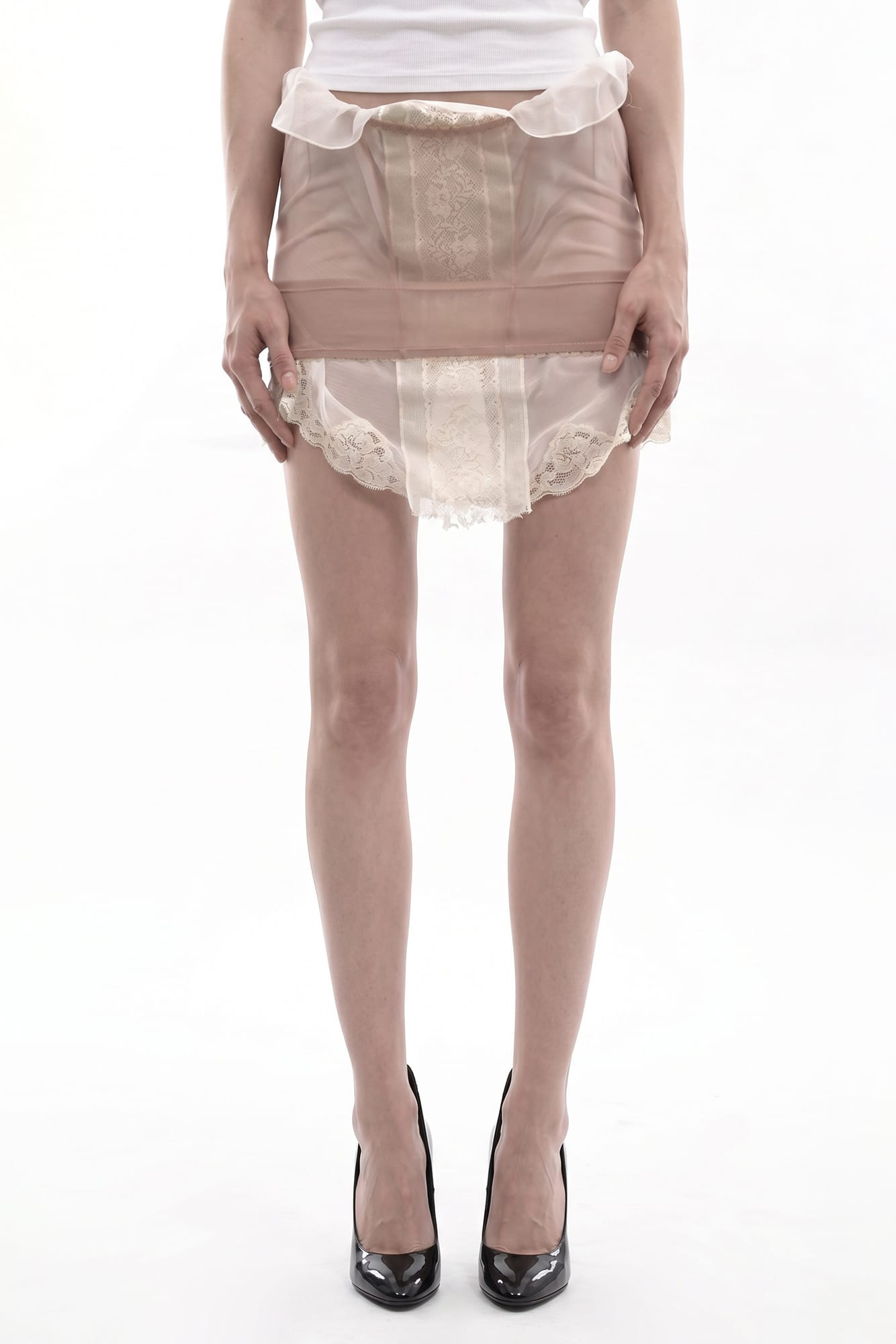 Dilara Findikoglu Mask of Pleasing Nude Skirt with Trapped Lace