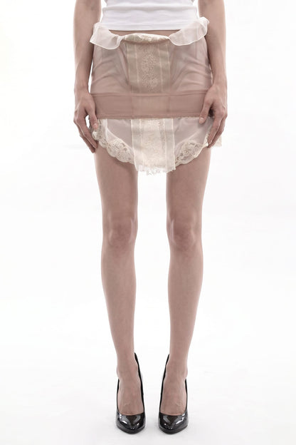 Dilara Findikoglu Mask of Pleasing Nude Skirt with Trapped Lace