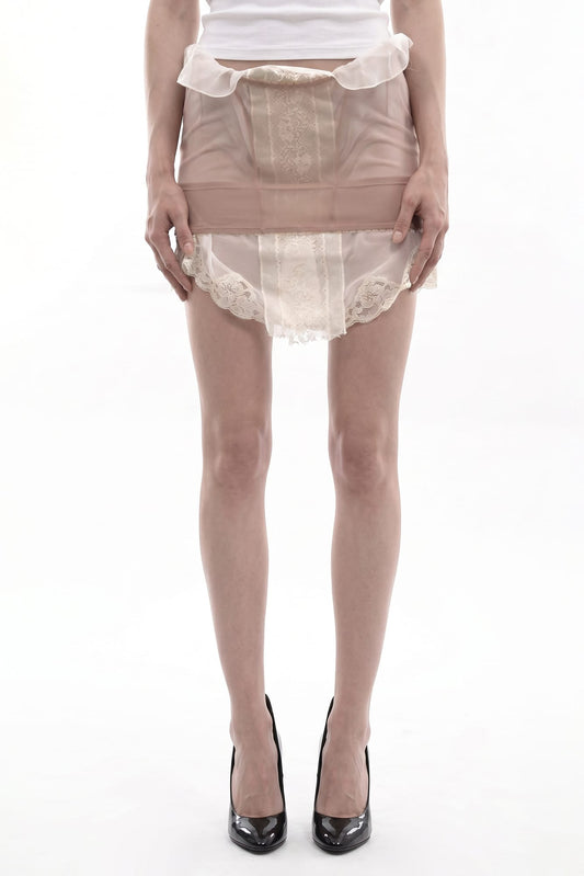 Dilara Findikoglu Mask of Pleasing Nude Skirt with Trapped Lace