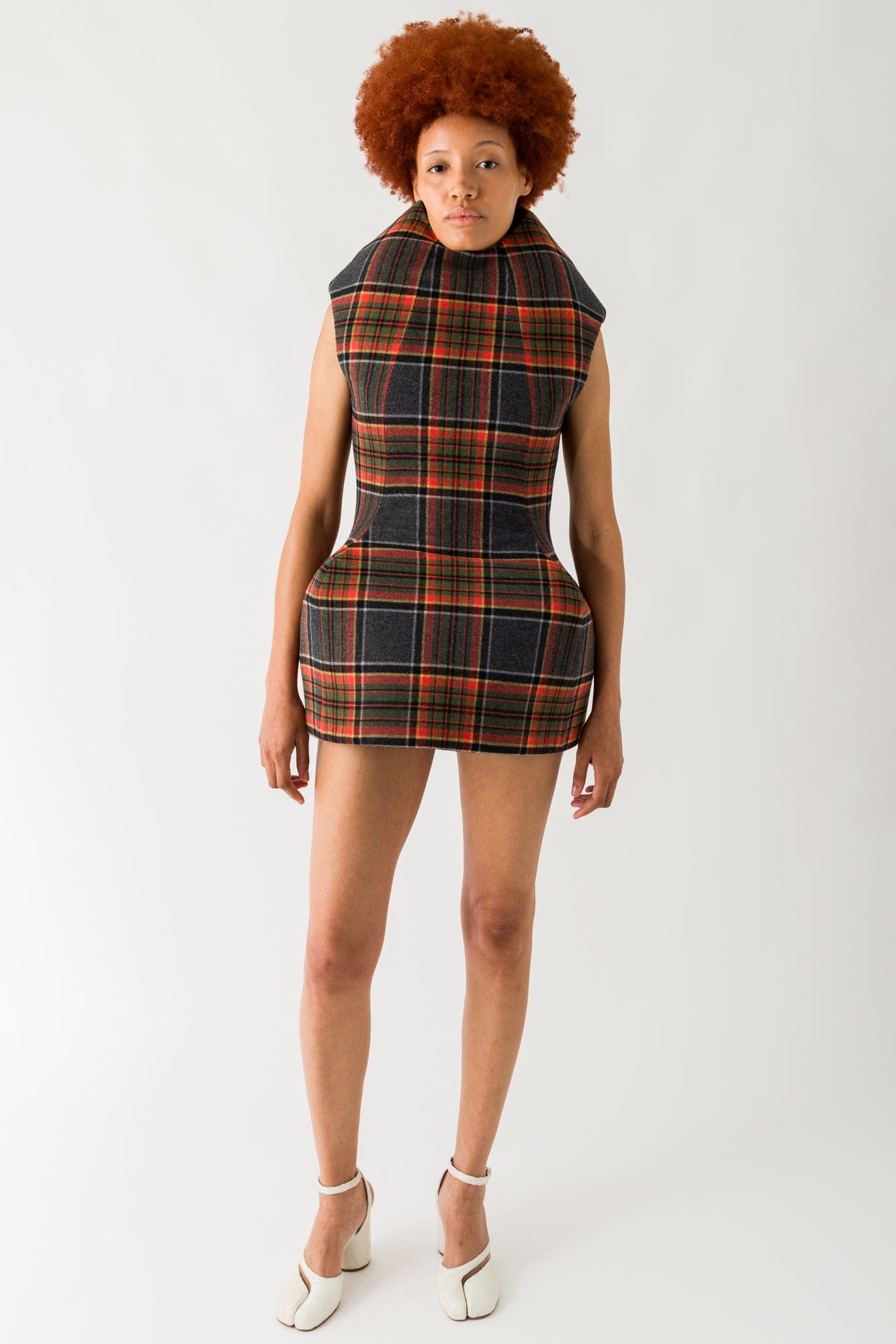 Duran Lantink Sculptured Tartan Mini Dress full look