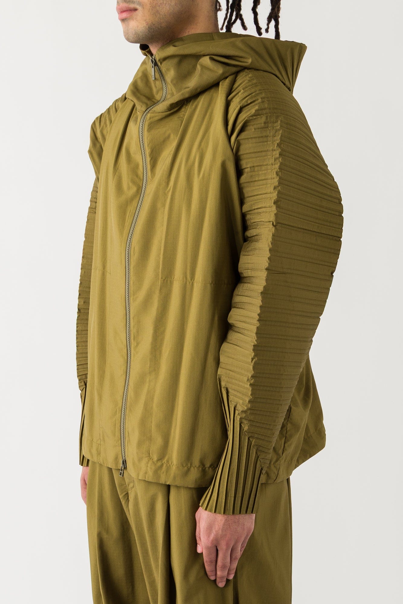 Homme Plissé Issey Miyake Cascade Zip Up in Khaki SS25 side