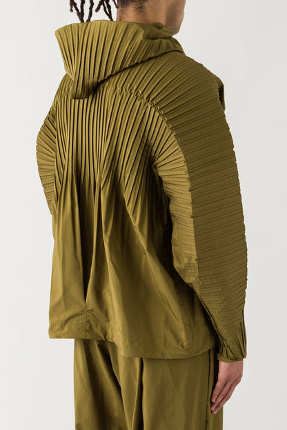 Homme Plissé Issey Miyake Cascade Zip Up in Khaki SS25 back