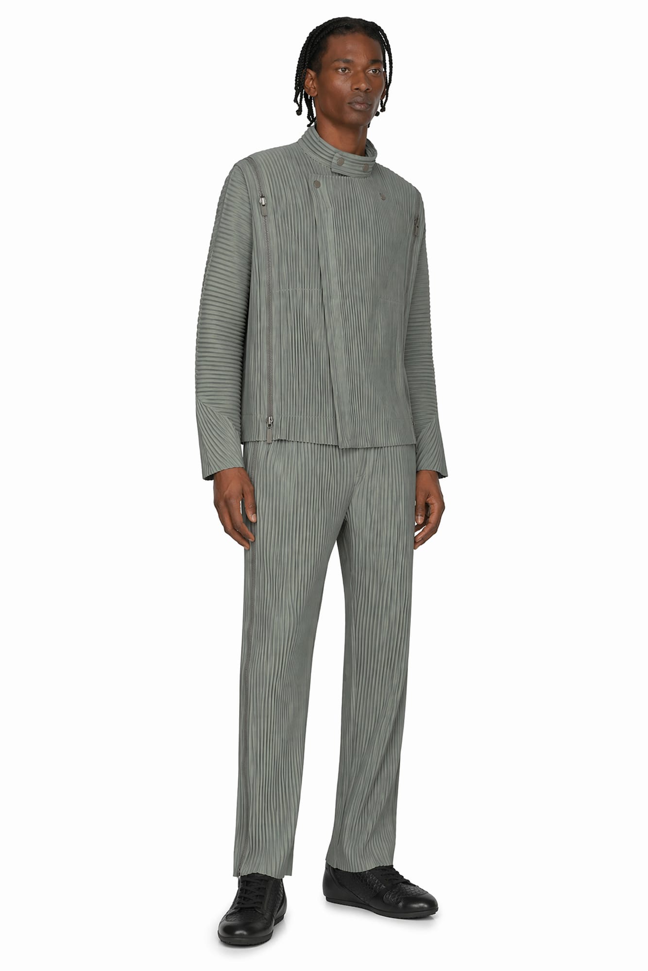 Homme Plissé Issey Miyake Multi-fastened Cardigan in Lucca Storico Blue full look