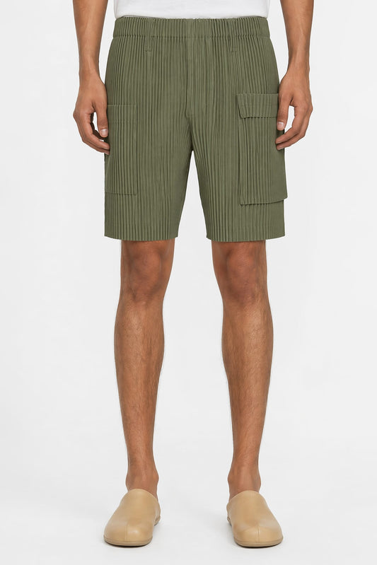 Homme Plissé Issey Miyake Painter's Gear Shorts in Duomo Door Green