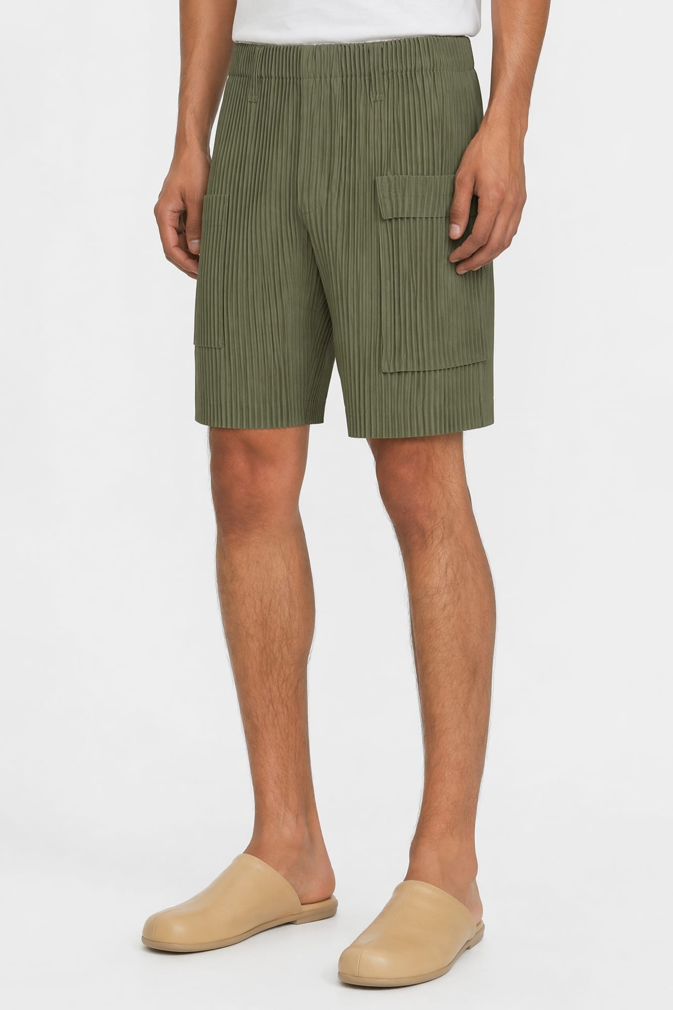 Homme Plissé Issey Miyake Painter's Gear Shorts in Duomo Door Green side