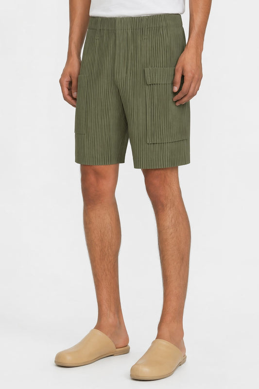 Homme Plissé Issey Miyake Painter's Gear Shorts in Duomo Door Green side