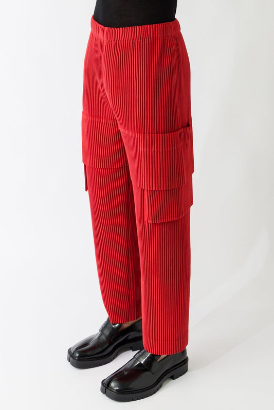 Homme Plissé Issey Miyake Multi-Pocket Cargos In Jasper Red side