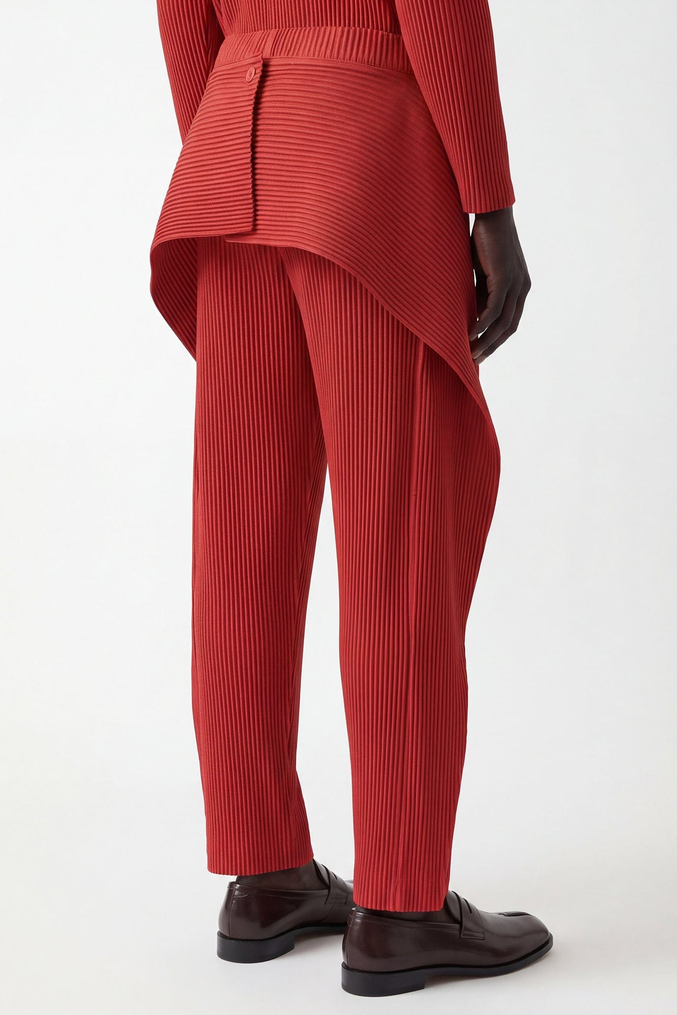 Homme Plissé Issey Miyake Cover and Fold Trousers in Tomato Red back