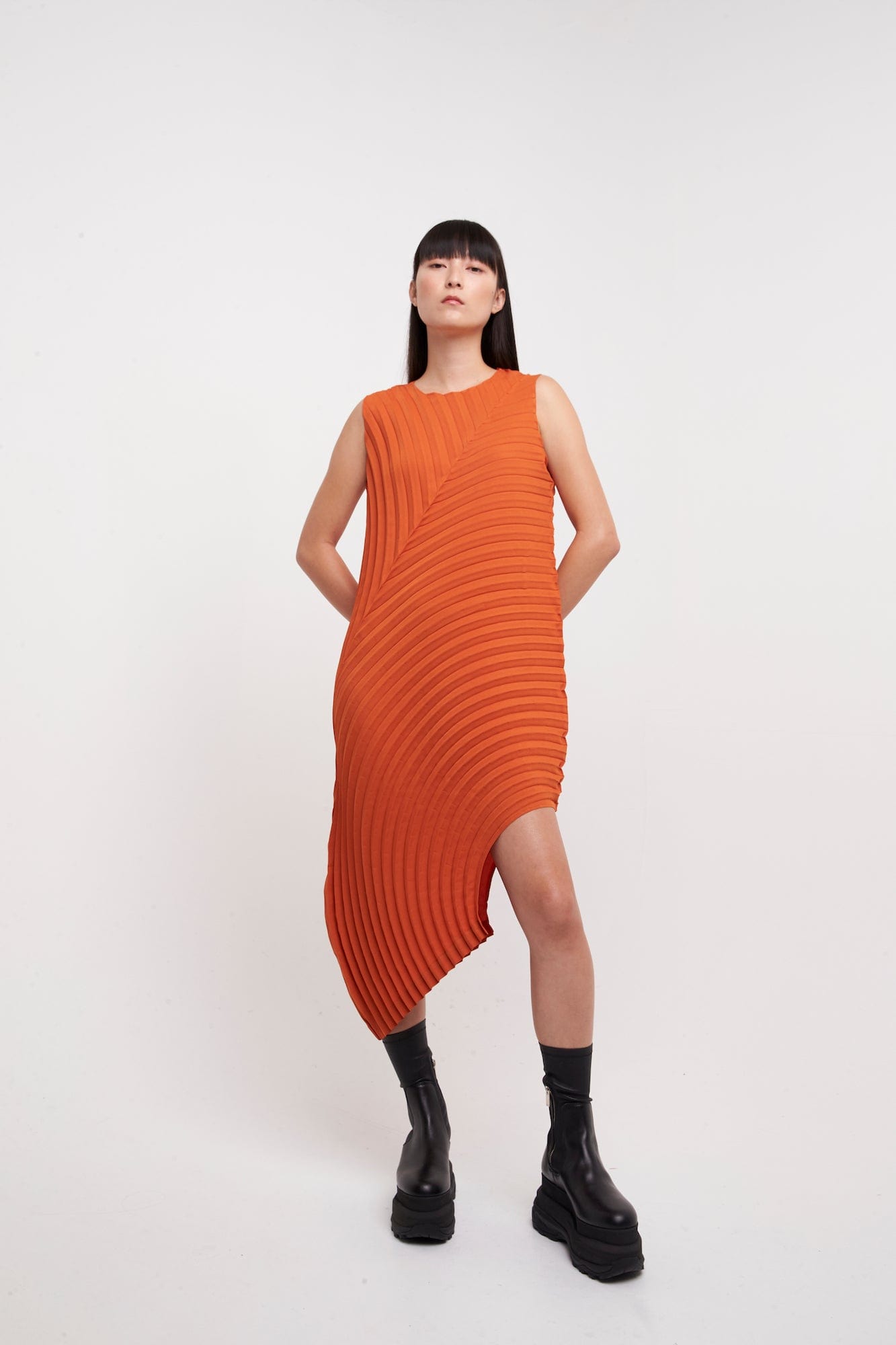 issey pleat dress Pleats Please Issey Miyake Fabric Pleated Dress, Batwing Sleeve Dress with Slit
