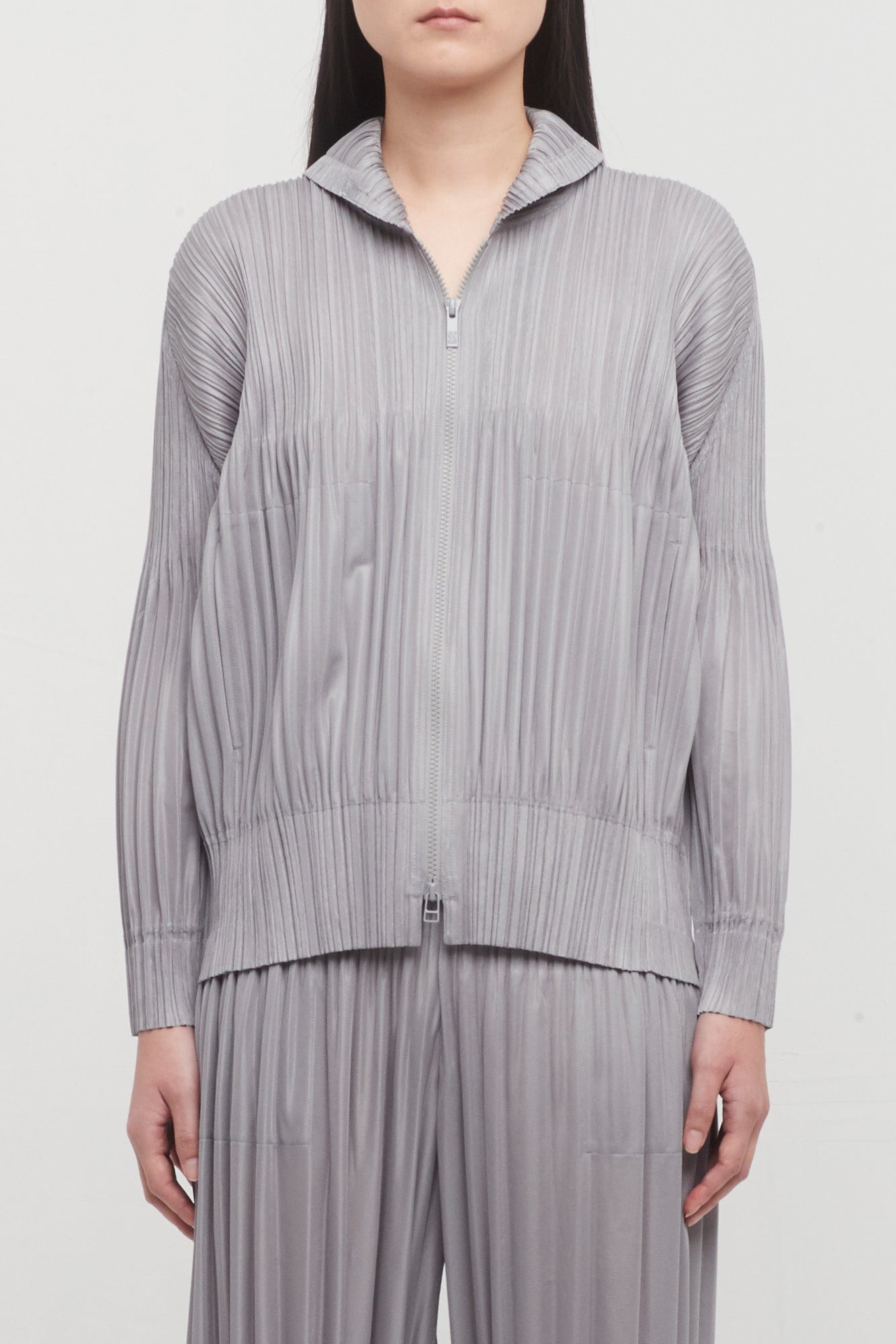 Pleats Please Issey Miyake Fluffy Basics Hoodie in Cool Grey