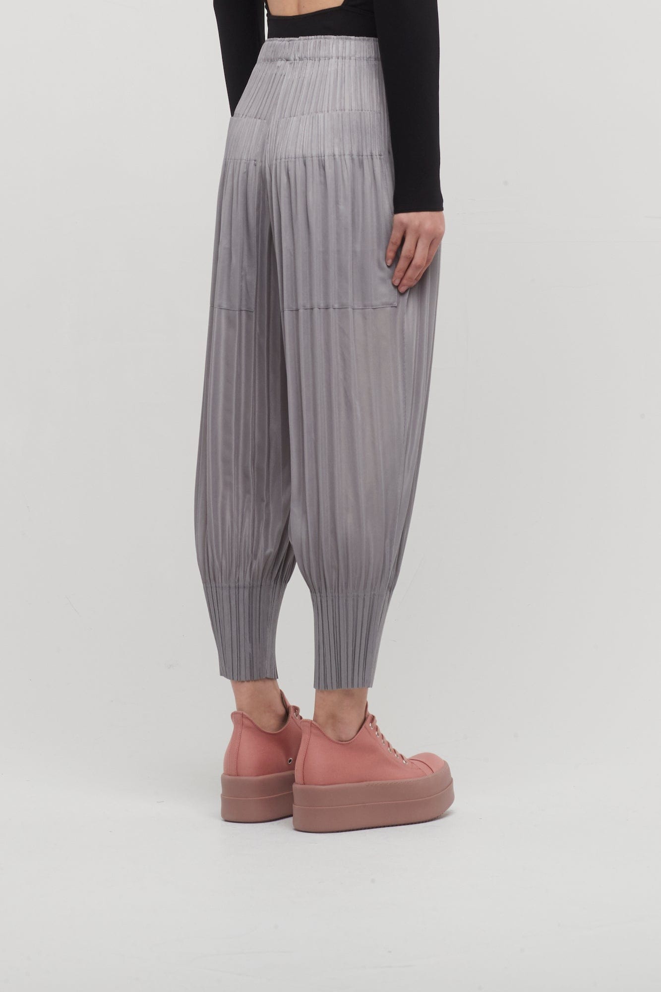 Pleats Please Issey Miyake Fluffy Basics Joggers in Cool Grey back