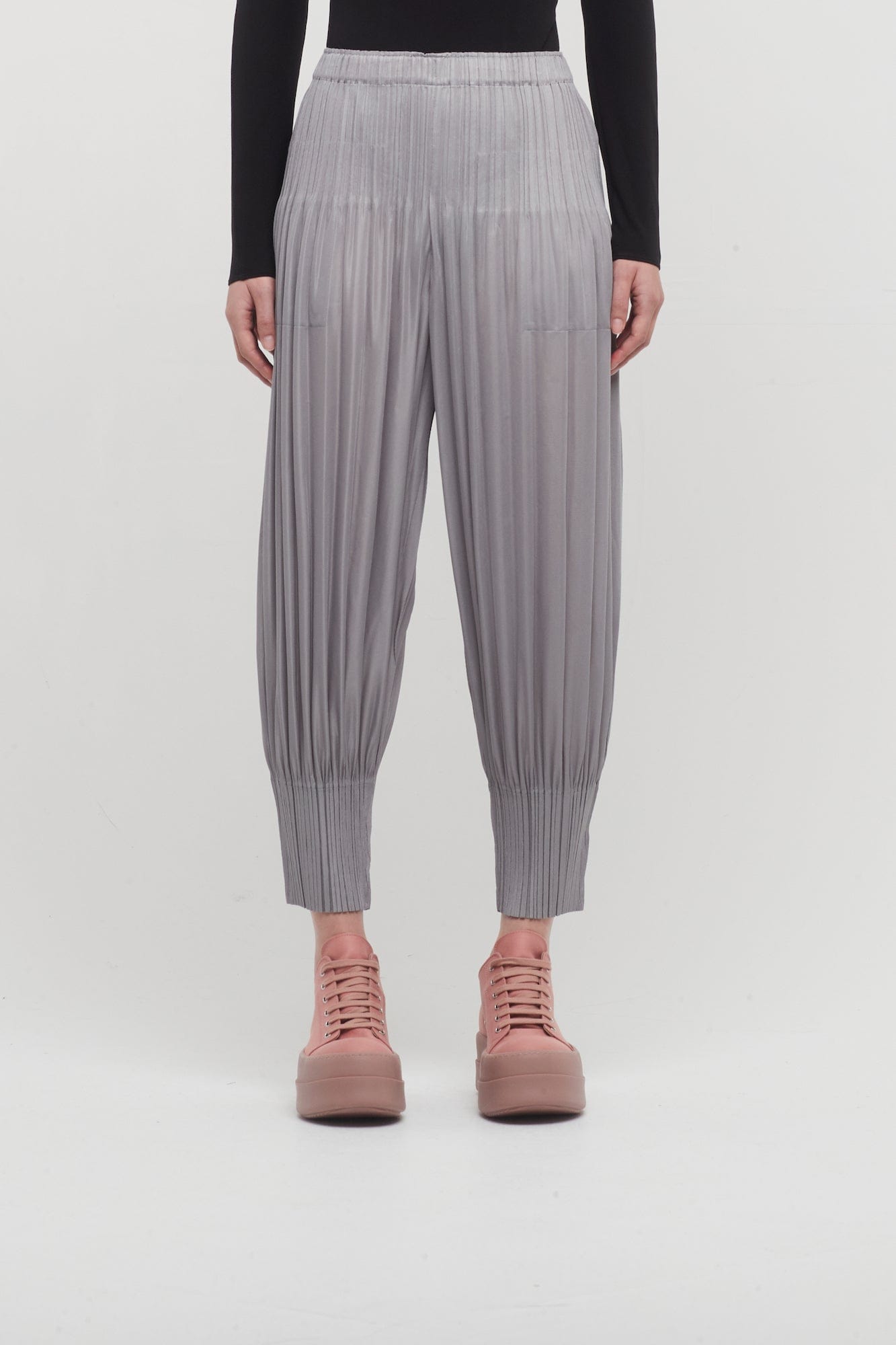 Pleats Please Issey Miyake Fluffy Basics Joggers in Cool Grey