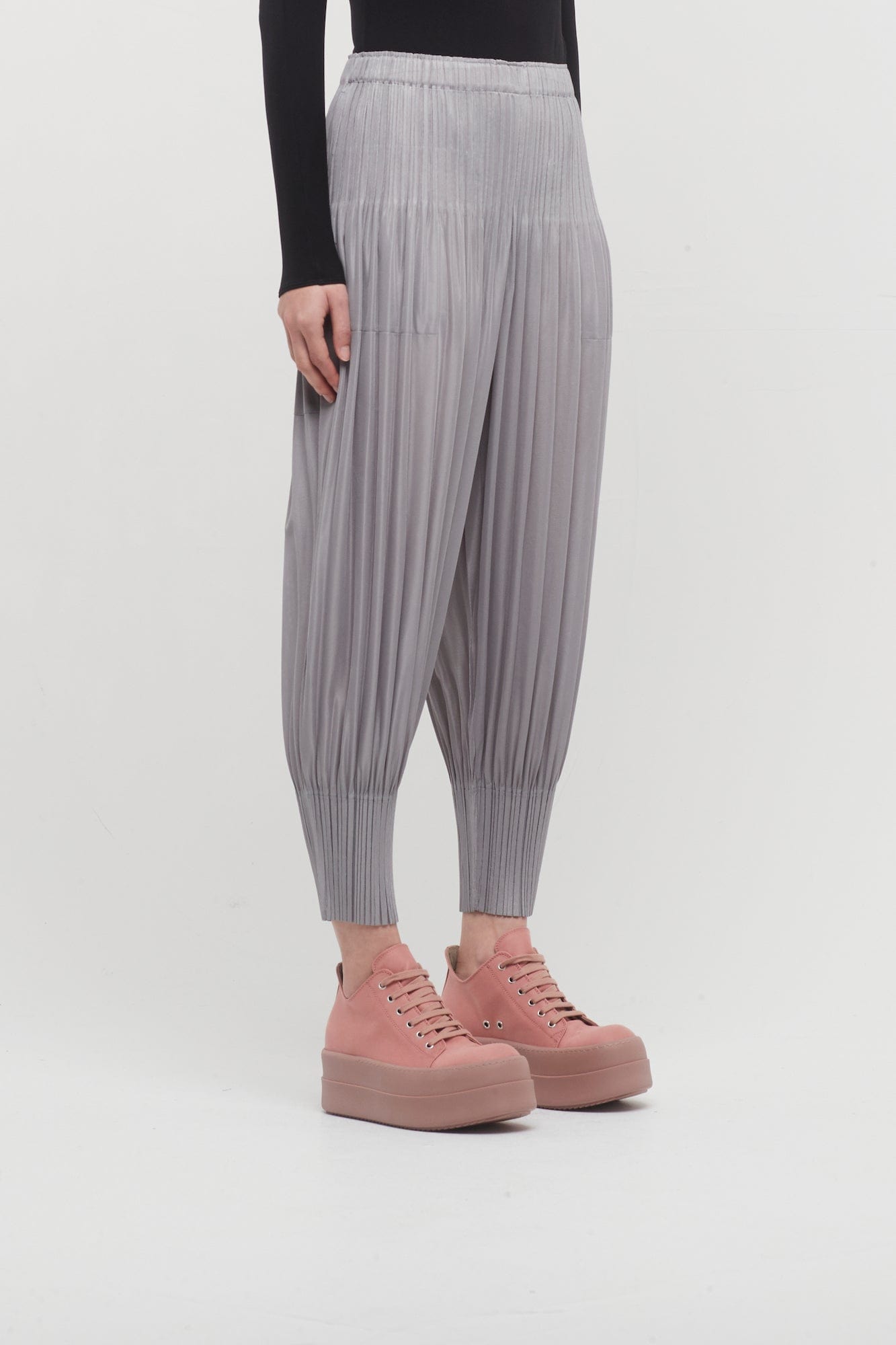 Pleats Please Issey Miyake Fluffy Basics Joggers in Cool Grey side