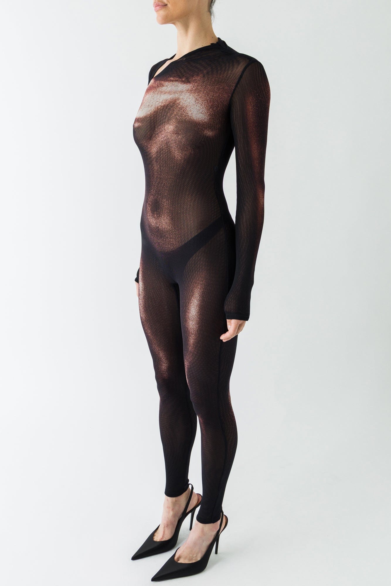 Jean Paul Gaultier Asymmetric Mesh Catsuit in Body Dust