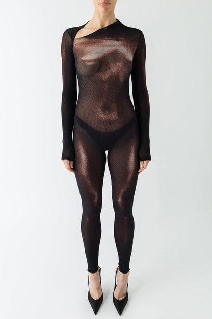 Jean Paul Gaultier Asymmetric Mesh Catsuit in Body Dust