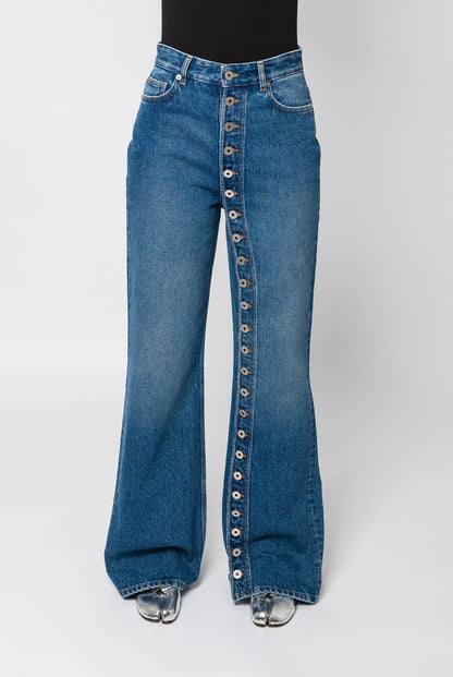 Jean Paul Gaultier Denim Jean with One Leg Buttons Detail front