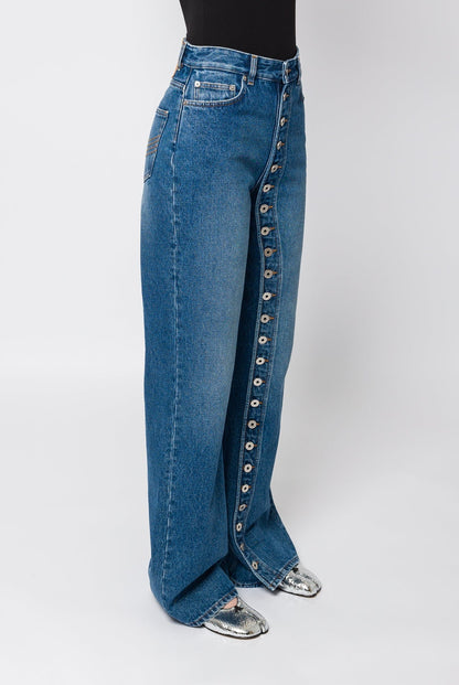 Jean Paul Gaultier Denim Jean with One Leg Buttons Detail side