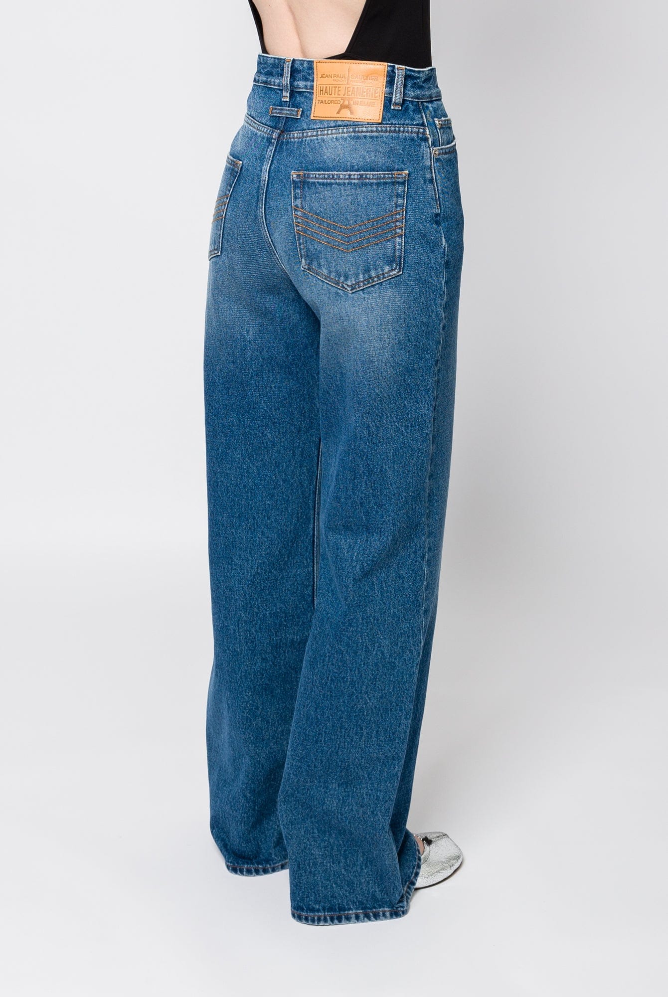 Jean Paul Gaultier Denim Jean with One Leg Buttons Detail back