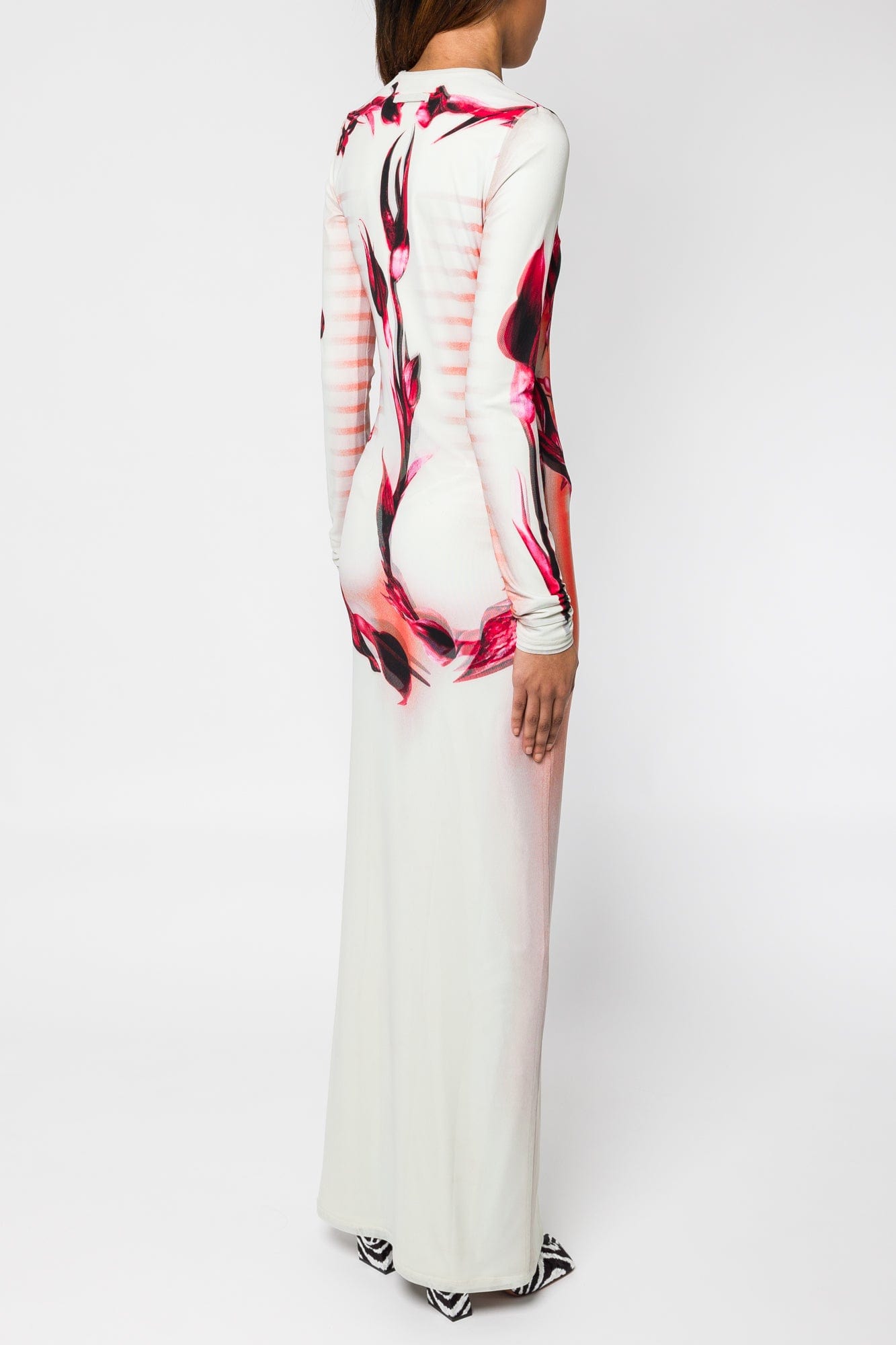 printed body flowers long sleeve dress by jean paul caultier Jean Paul Gaultier Flower Body Morphing Stretch-jersey Midi Dress Blue Jean Paul Gaultier