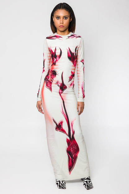 printed body flowers long sleeve dress by jean paul caultier Jean Paul Gaultier Jersey Long Sleeves Dress in Body Morphing Flowers